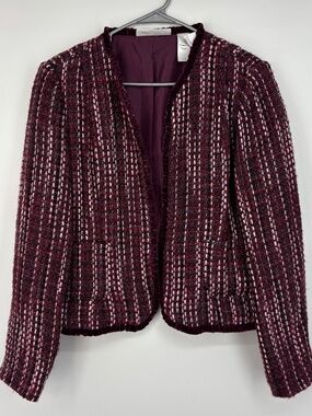 First Issue Liz Claiborne Womens Large Blazer Jacket Purple Pink Tweed Velvet